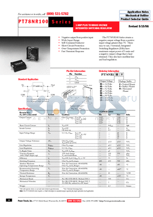 PT78VR103H datasheet - 1 AMP PLUS TO MINUS VOLTAGE INTEGRATED SWITCHING REGULATOR