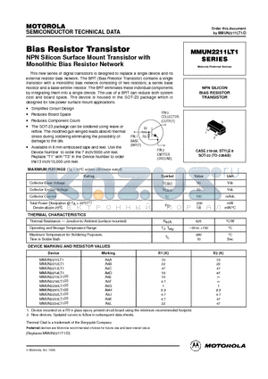 MMUN2212LT1 datasheet - NPN SILICON BIAS RESISTOR TRANSISTOR