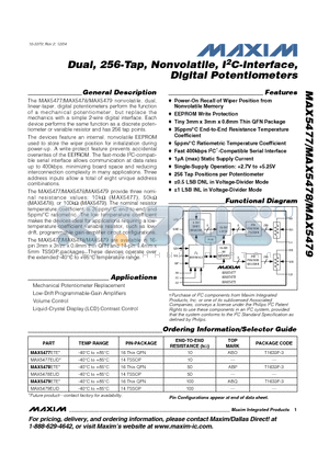 MAX5477EUD datasheet - Dual, 256-Tap, Nonvolatile, I2C-Interface, Digital Potentiometers