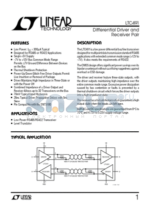 LTC491I datasheet - Differential Driver and Receiver Pair