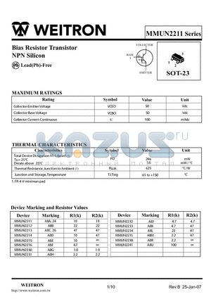 MMUN2214 datasheet - Bias Resistor Transistor