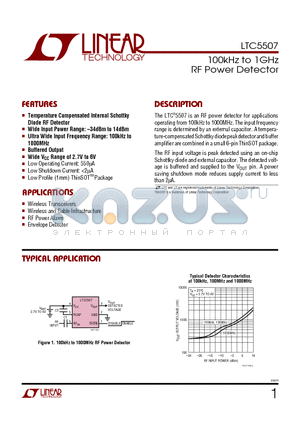 LTC5507 datasheet - 100kHz to 1GHz RF Power Detector
