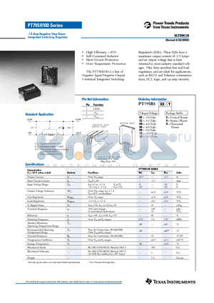 PT79SR105V datasheet - 1.5 Amp Negative Step-Down Integrated Switching Regulator
