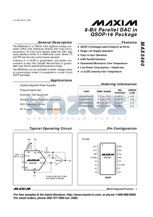 MAX5480ACEE datasheet - 8-Bit Parallel DAC in QSOP-16 Package