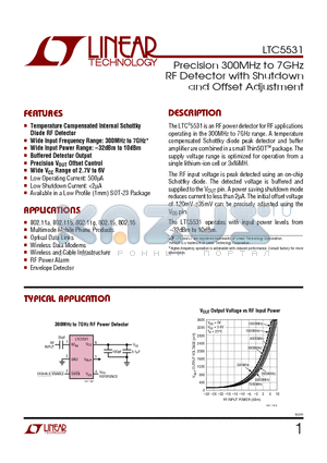 LTC5531 datasheet - Precision 300MHz to 7GHz RF Detector with Shutdown and Offset Adjustment