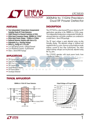 LTC5533 datasheet - 300MHz to 11GHz Precision Dual RF Power Detector
