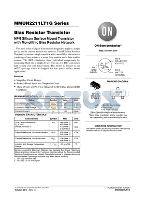 MMUN2230LT1G datasheet - Bias Resistor Transistor NPN Silicon Surface Mount Transistor