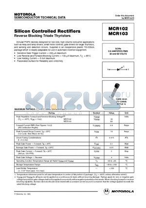 MCR103 datasheet - Silicon Controlled Rectifiers