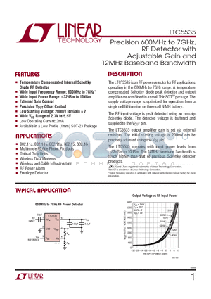 LTC5535 datasheet - Precision 600MHz to 7GHz, RF Detector with Adjustable Gain and 12MHz Baseband Bandwidth