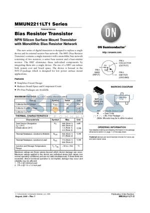 MMUN2231LT1G datasheet - Bias Resistor Transistor