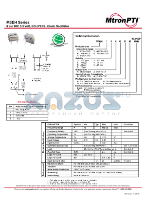 M3EH11ZPA-R datasheet - 8 pin DIP, 3.3 Volt, ECL/PECL, Clock Oscillator