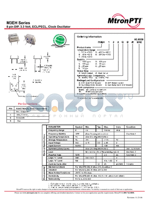 M3EH11ZQG-R datasheet - 8 pin DIP, 3.3 Volt, ECL/PECL, Clock Oscillator