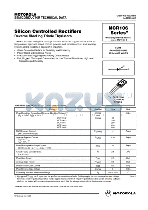 MCR106-2 datasheet - Silicon Controlled Rectifiers