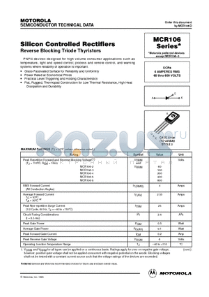 MCR106-6 datasheet - Silicon Controlled Rectifiers