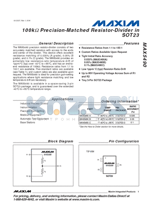 MAX5490VC10000-T datasheet - 100k Precision-Matched Resistor-Divider in SOT23
