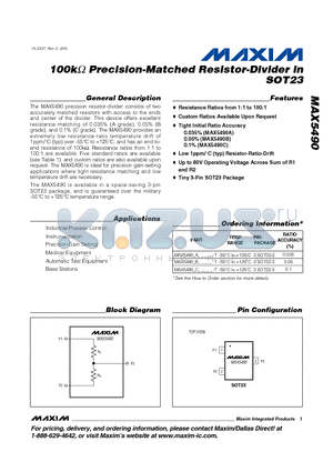 MAX5490_05 datasheet - 100k Precision-Matched Resistor-Divider in SOT23