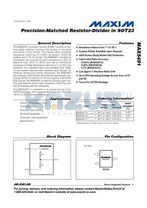 MAX5491PA02000-T datasheet - Precision-Matched Resistor-Divider in SOT23