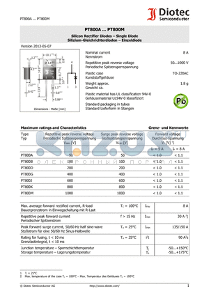PT800A datasheet - Silicon Rectifier Diodes . Single Diode