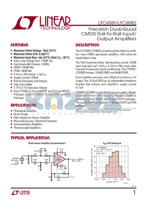 LTC6081CDD-PBF datasheet - Precision Dual/Quad CMOS Rail-to-Rail Input/ Output Amplifi ers