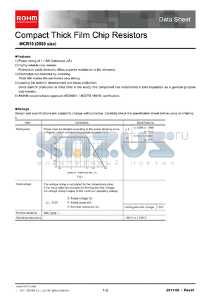 MCR10EZPFF datasheet - Compact Thick Film Chip Resistors