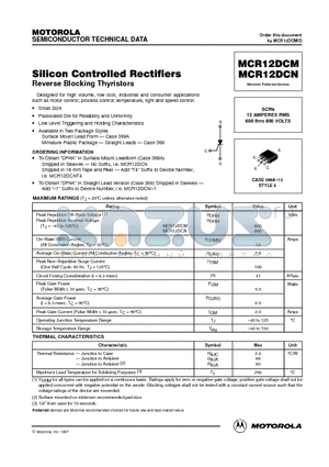 MCR12DCM datasheet - Silicon Controlled Rectifiers