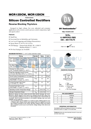 MCR12DCMT4 datasheet - Silicon Controlled Rectifiers Reverse Blocking Thyristors