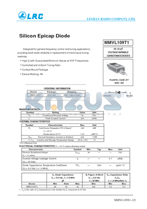 MMVL109T1 datasheet - Silicon Epicap Diode