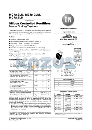 MCR12LM datasheet - Silicon Controlled Rectifiers Reverse Blocking Thyristors