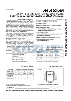 MAX549AEUA datasheet - 2.5V to 5.5V, Low-Power, Single/Dual, 8-Bit Voltage-Output DACs in lMAX Package