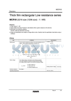 MCR18 datasheet - Thick film rectangular Low resistance series