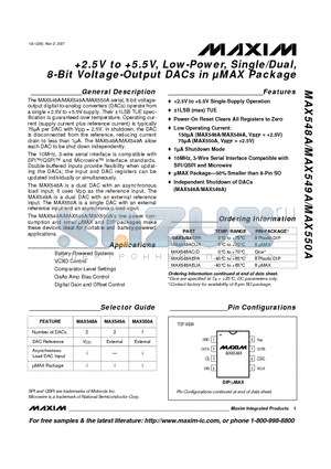 MAX550ACPA datasheet - 2.5V to 5.5V, Low-Power, Single/Dual, 8-Bit Voltage-Output DACs in lMAX Package