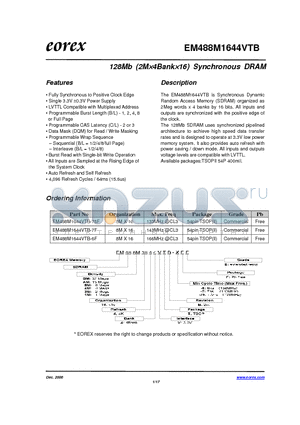 EM488M1644VTB-6F datasheet - 128Mb (2M4Bank16) Synchronous DRAM