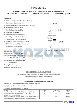 P6KE22A datasheet - GLASS PASSIVATED JUNCTION TRANSIENT VOLTAGE SUPPRESSOR(VOLTAGE - 6.8 TO 440 Volts 600Watt Peak Power 5.0 Watt Steady State)