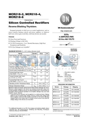 MCR218-2G datasheet - Silicon Controlled Rectifiers Reverse Blocking Thyristors