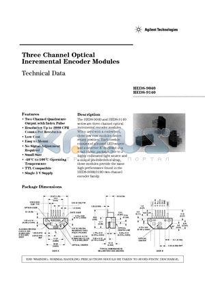HEDS-9040B06 datasheet - Three Channel Optical Incremental Encoder Modules