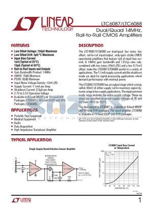 LTC6087CDD-PBF datasheet - Dual/Quad 14MHz, Rail-to-Rail CMOS Amplifi ers