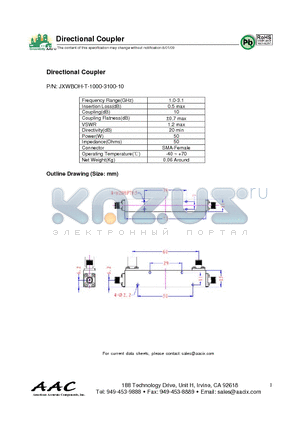 JXWBOH-T-1000-3100-10 datasheet - Directional Coupler