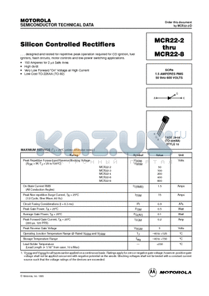 MCR22-3 datasheet - Silicon Controlled Rectifiers