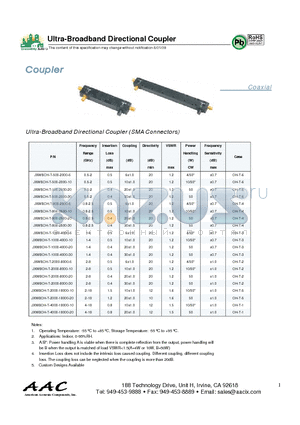 JXWBOH-T-2000-18000-10 datasheet - Ultra-Broadband Directional Coupler (SMA Connectors)