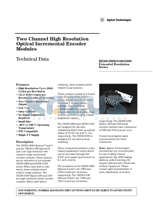 HEDS-9200360 datasheet - Two Channel High Resolution Optical Incremental Encoder Modules