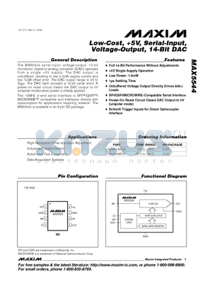 MAX5544ESA datasheet - Low-Cost, 5V, Serial-Input, Voltage-Output, 14-Bit DAC