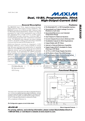 MAX5550ETE datasheet - Dual, 10-Bit, Programmable, 30mA High-Output-Current DAC