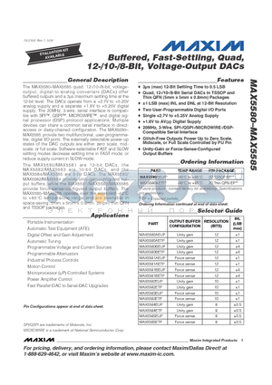MAX5580 datasheet - Buffered, Fast-Settling, Quad, 12-/10-/8-Bit, Voltage-Output DACs