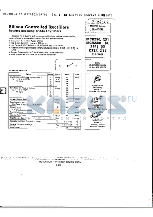 MCR231 datasheet - SILICON CONTROLLED RECTIFIERS