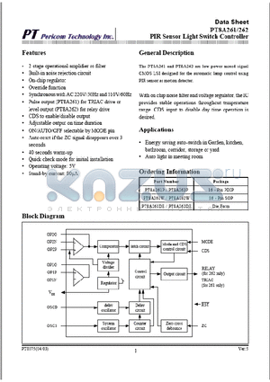 PT8A2612DE datasheet - PIR Sensor Light Switch Controller