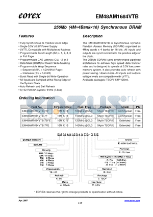 EM488M1684VTB-75FE datasheet - 256Mb (4M4Bank16) Synchronous DRAM