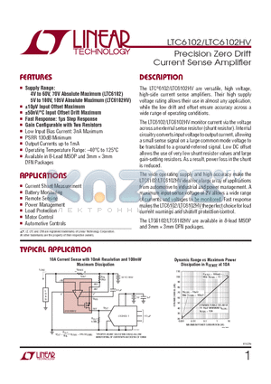 LTC6102HV datasheet - Precision Zero Drift Current Sense Amplifi er