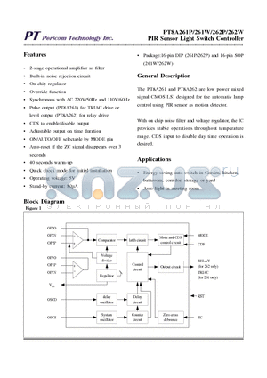 PT8A262W datasheet - PIR Sensor Light Switch Controller