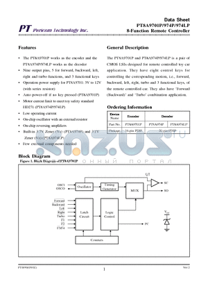 PT8A974LP datasheet - 8-Function Remote Controller