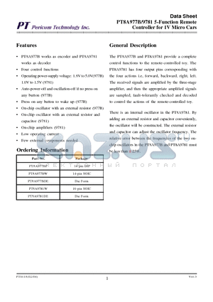 PT8A977BP datasheet - PT8A977B/9781 5-Function Remote Controller for 1V Micro Cars